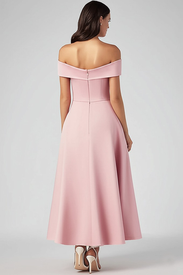 Off The Shoulder Roze A Line Satijnen Formele Jurk